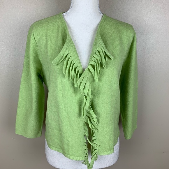 NWT. Chico’s Wool Flora Fringe Cardigan. Size 1. - Picture 2 of 8